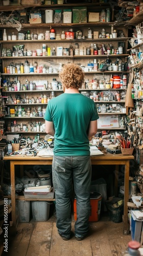 Artist in a Messy Workshop.