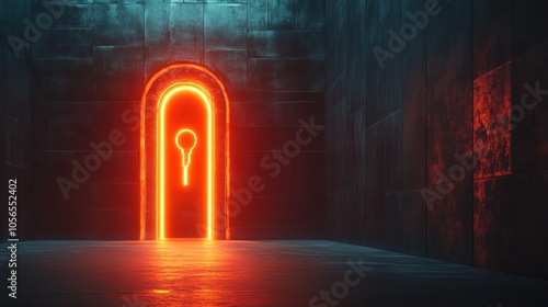 The keyhole glows with a pulsing light, suggesting activity, such as verifying credentials or encryption status. photo