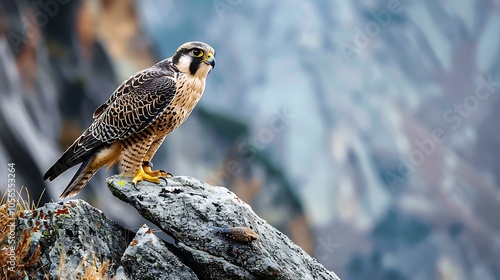 A falcon perched on a rocky cliffside photo