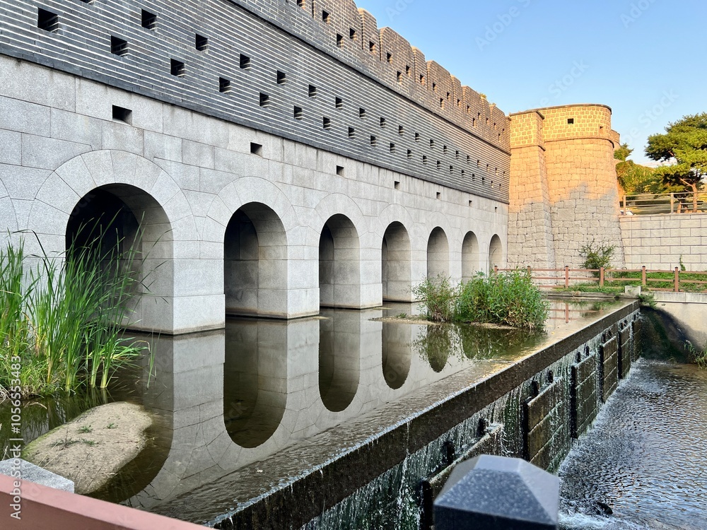 Fototapeta premium the natural scenery of the river in the city