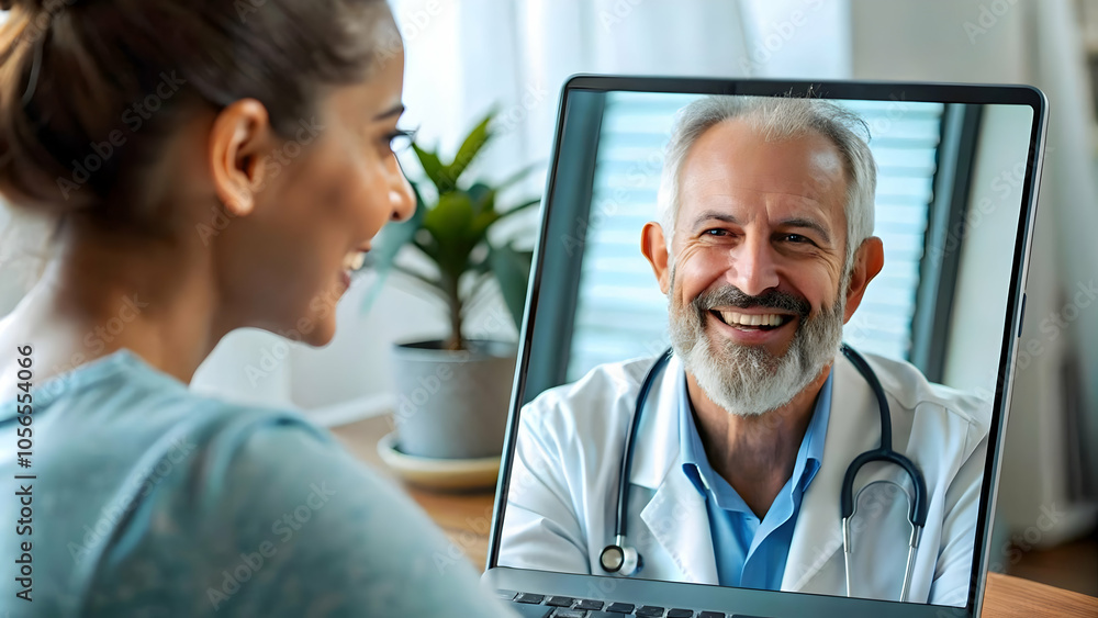 Patient Doctor Smiling Telemedicine Video Call Human Connection Empathy Remote Healthcare Photo Stock Concept with Copy Space for Text Branding Interaction Warmth Laptop Patient Doctor Smiling Telemedicine Video Call Human Connection Empathy Remote Healthcare Photo Stock Concept with Copy Space for Text Branding Interaction Warmth Laptop
