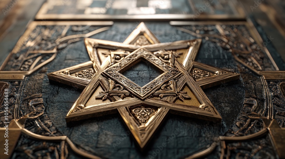 Star of David on wooden table Star of David on wooden table