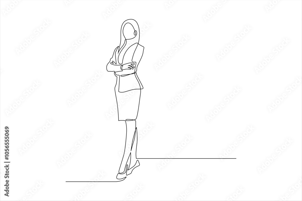 A minimalist line drawing of a businesswoman standing confidently with arms crossed. A minimalist line drawing of a businesswoman standing confidently with arms crossed.