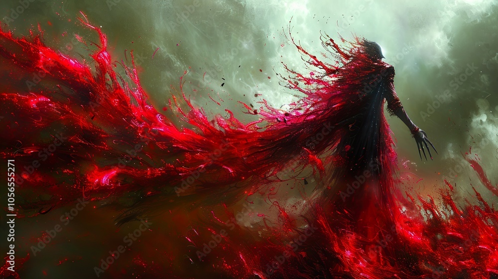 Blood-Stained Figure in a Dark Fantasy Setting Blood-Stained Figure in a Dark Fantasy Setting