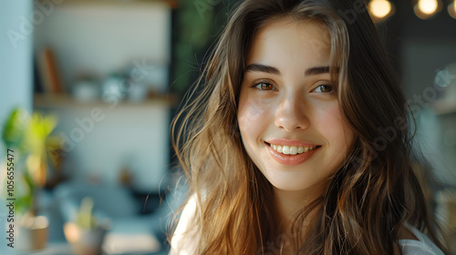 Free Download beautiful girl with a smile on her face communicates with colleagues online, on a laptop - GFXLoad