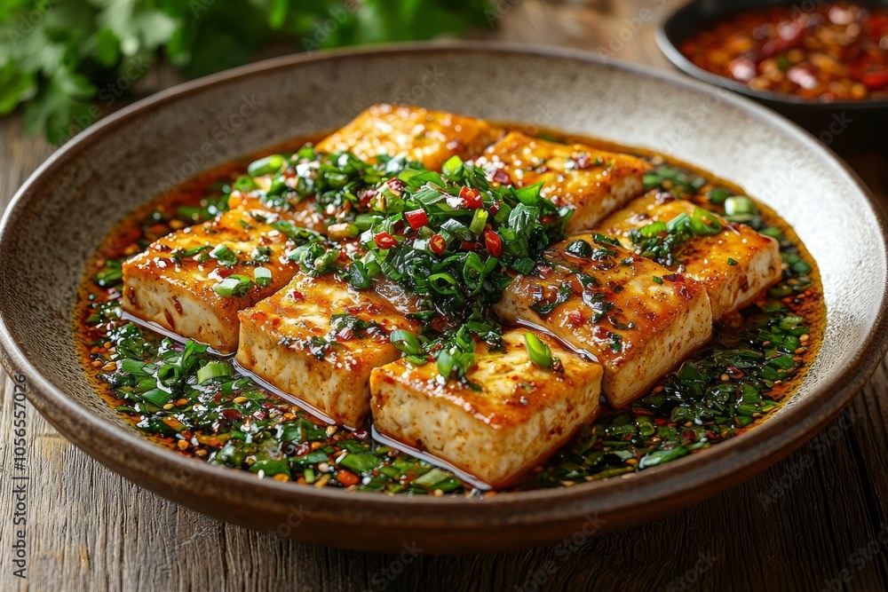 Tofu Cubes in a Spicy and Savory Sauce Tofu Cubes in a Spicy and Savory Sauce
