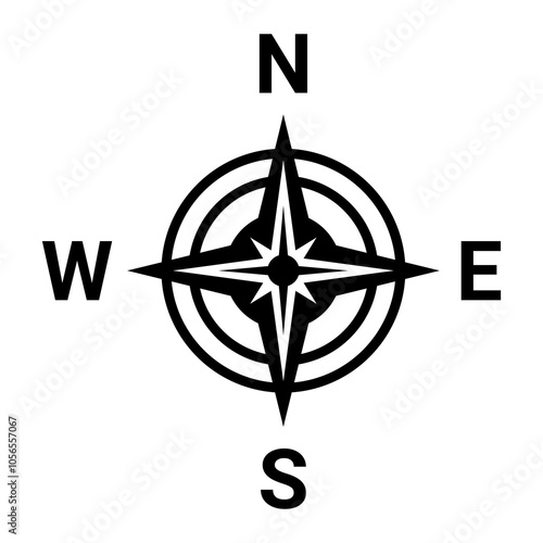 Black Compass symbol for map. North arrow