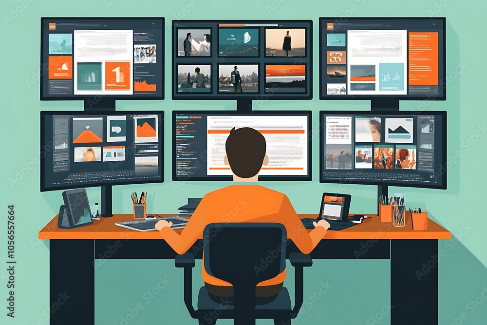 Work from Home Setup with Multiple Monitors, Desk and Accessories Work from Home Setup with Multiple Monitors, Desk and Accessories