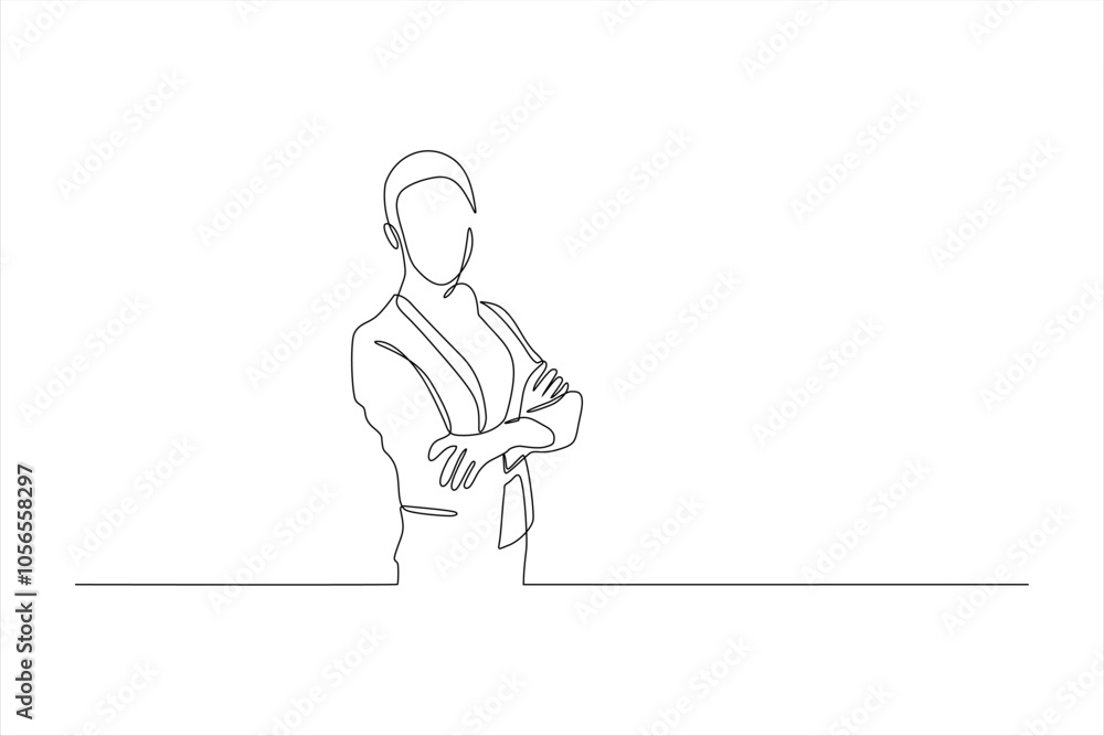 A minimalist line drawing of a person standing with arms crossed. A minimalist line drawing of a person standing with arms crossed.