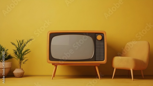 Retro TV and Chair Yellow Room