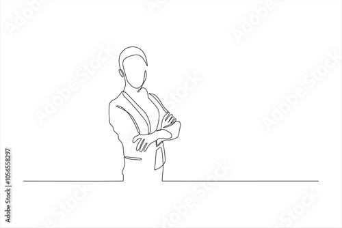 A minimalist line drawing of a person standing with arms crossed.