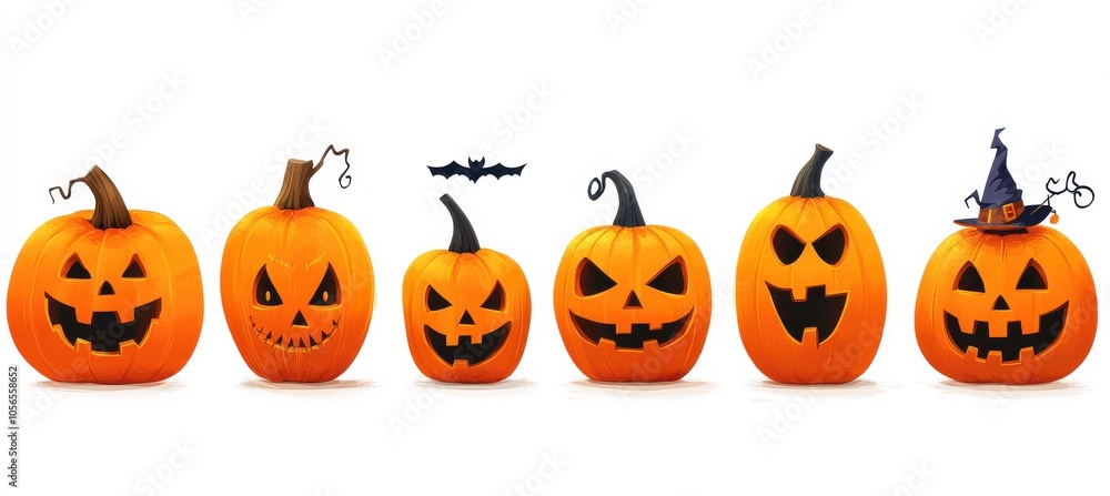 Halloween Pumpkins on White Background.