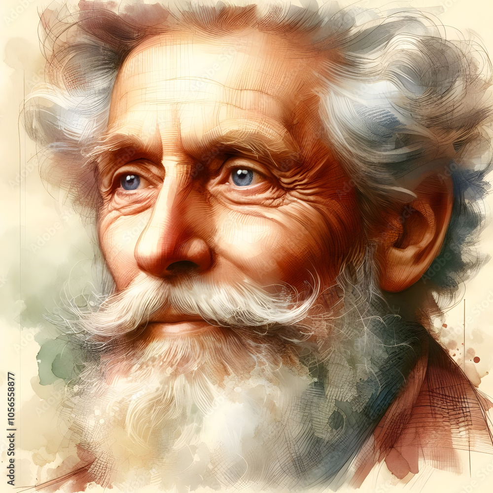 Artistic portrait of elderly man with detailed expression and vivid watercolor style Artistic portrait of elderly man with detailed expression and vivid watercolor style
