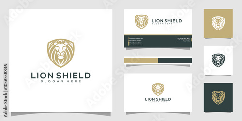 lion shield animal logo design vector photo