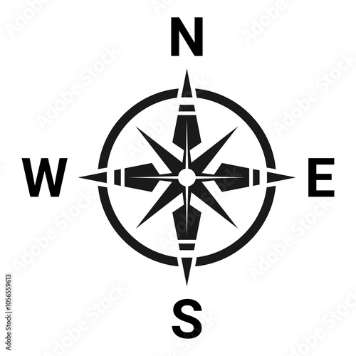 Black Compass symbol for map. North arrow