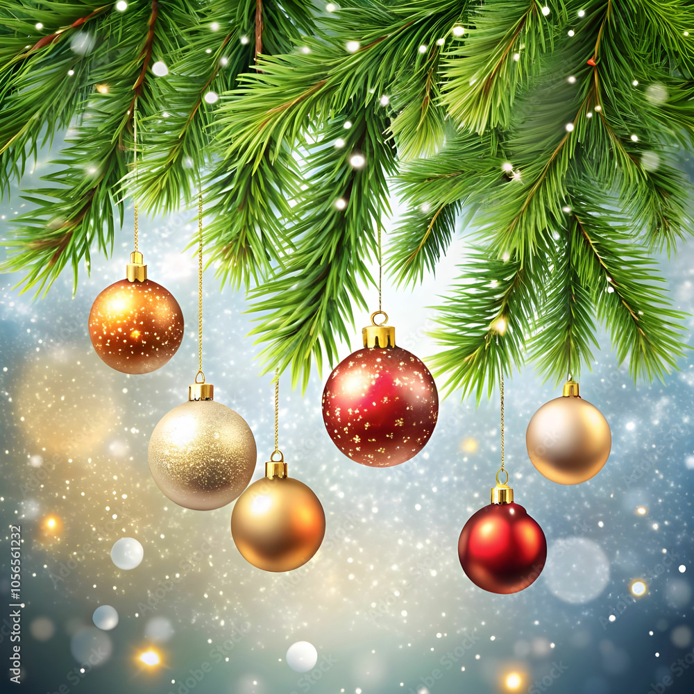 Fototapeta premium christmas background with pine tree branches and h