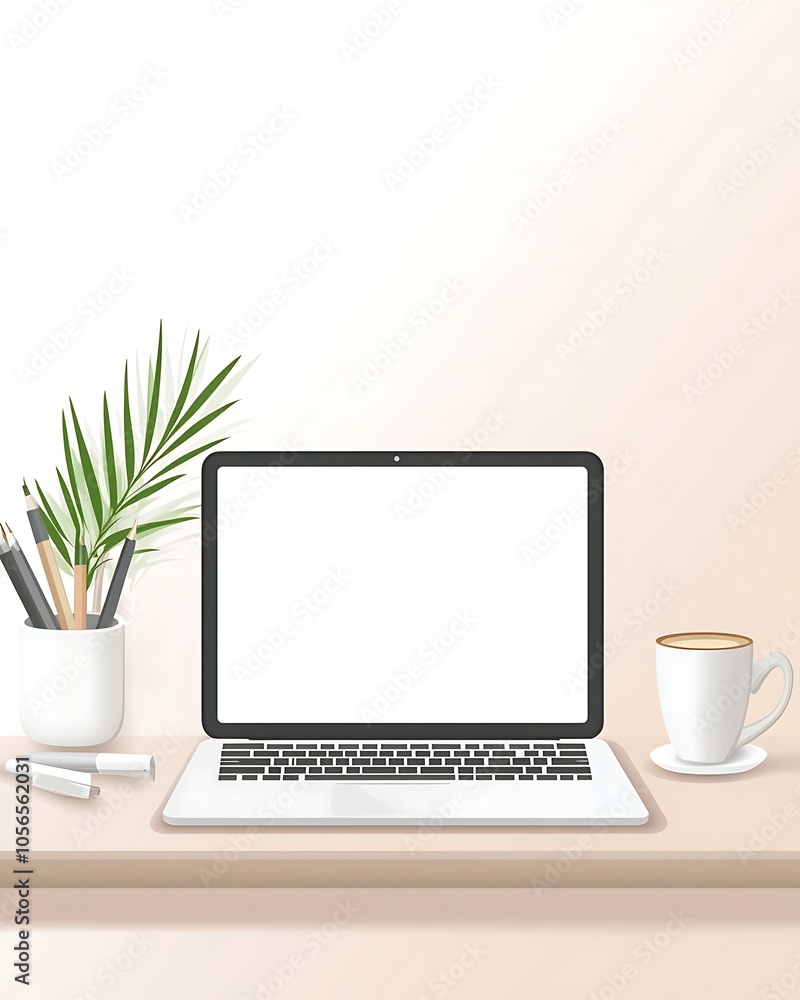 Laptop, Coffee, and Plants: A Minimalist Workspace Laptop, Coffee, and Plants: A Minimalist Workspace