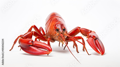 A detailed scientific illustration of a crayfish with its anatomy labeled, highlighting features like its exoskeleton, claws, and antennae, set against a neutral background for educational purposes photo