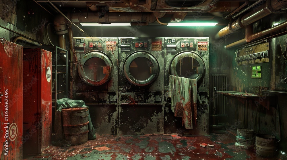 Abandoned Industrial Laundry Room: A Grunge Horror Scene Abandoned Industrial Laundry Room: A Grunge Horror Scene