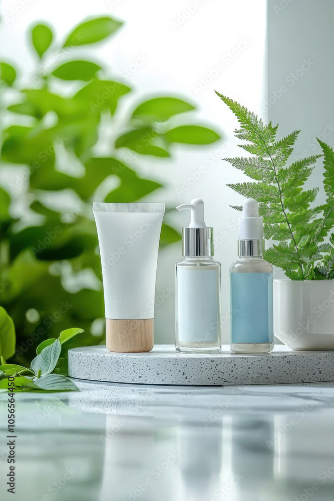 Elegant skincare products on a marble surface Elegant skincare products on a marble surface