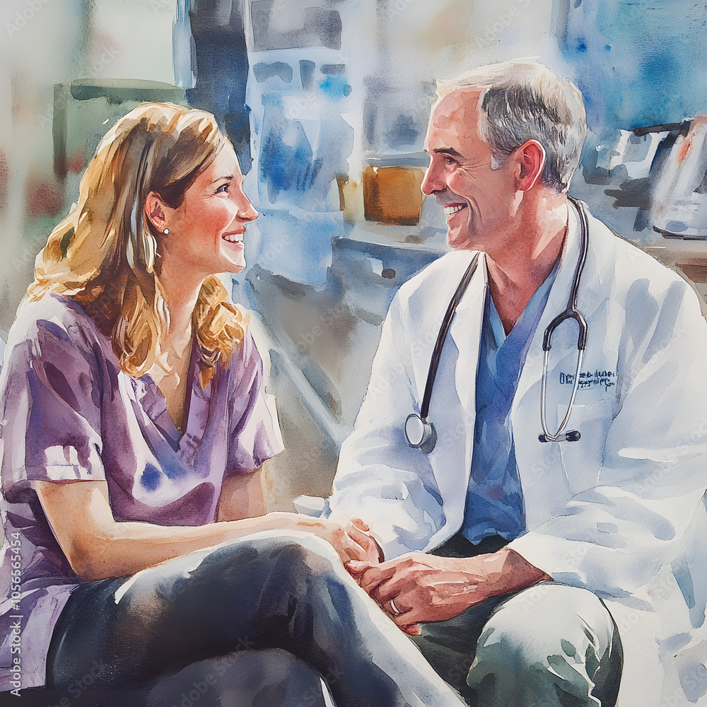 Obraz premium Doctor-Patient Interactions: Smiling Moments, Use of Medical Tools, and Emotive Scenes Depicting Trust, Care, and Professionalism in Various Settings