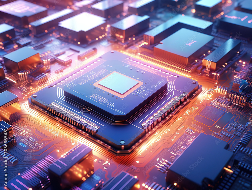 Detailed Microchip Design Visualization in 3D Rendering Detailed Microchip Design Visualization in 3D Rendering