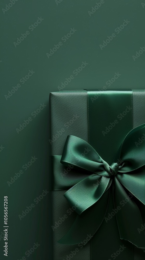A green box with a green ribbon on top of a green background. The ribbon is tied in a bow A green box with a green ribbon on top of a green background. The ribbon is tied in a bow
