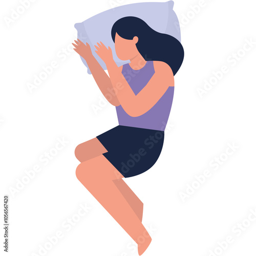 Women Sleeping Position Illustration. Isolated Flat Cartoon Character.