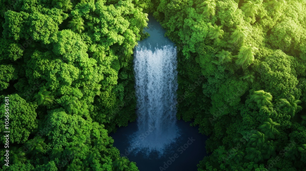 Aerial view of a stunning waterfall surrounded by lush green forest, showcasing the beauty of nature and tranquility. Aerial view of a stunning waterfall surrounded by lush green forest, showcasing the beauty of nature and tranquility.
