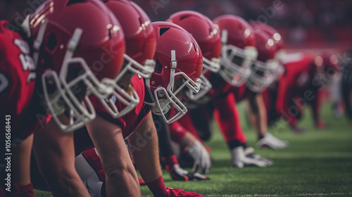 American football players in uniform ready for kickoff on the field photo