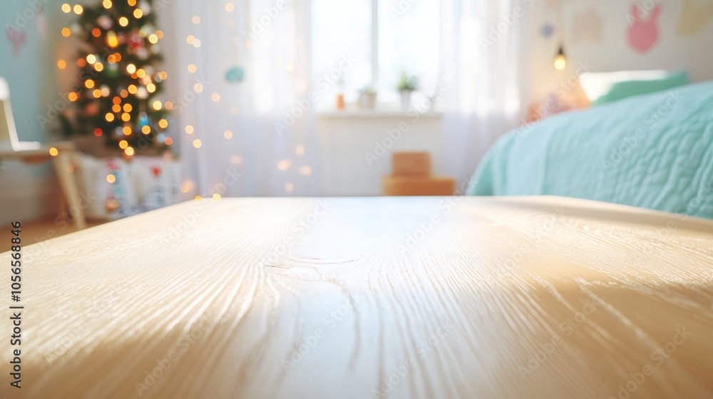 Φωτογραφία Warm Morning Light on Wooden Table Perfect for Calm Christmas and Thanksgiving C