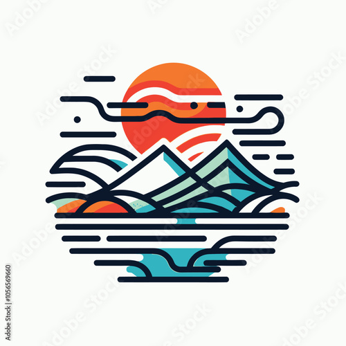 Sunset over Colorful illustration of a mountain