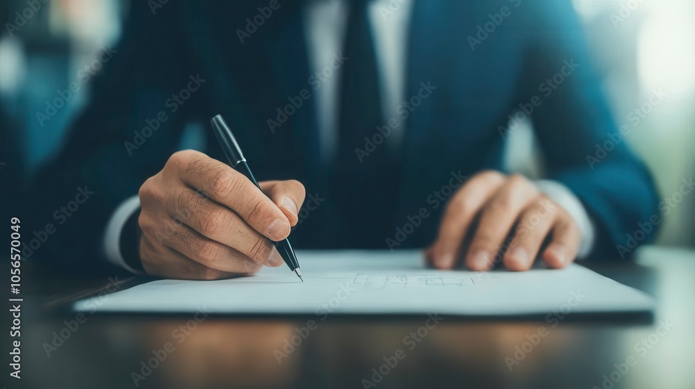 A business professional writes notes with a pen on a blank sheet of paper, symbolizing productivity and focus in the workplace. A business professional writes notes with a pen on a blank sheet of paper, symbolizing productivity and focus in the workplace.