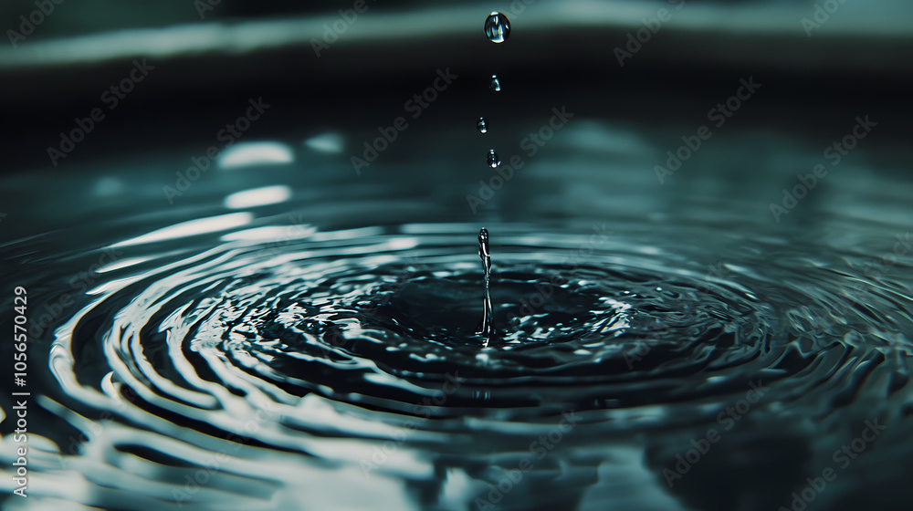 A slow-motion shot of a water droplet falling into a pool, creating concentric ripples. Water Droplet Effect. Illustration A slow-motion shot of a water droplet falling into a pool, creating concentric ripples. Water Droplet Effect. Illustration