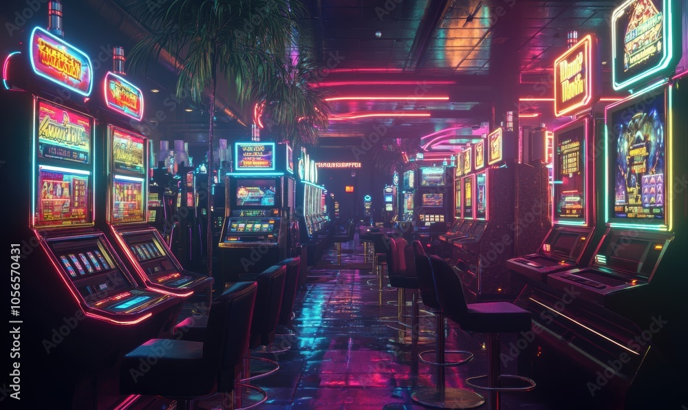 Naklejka premium Neon Casino Interior.