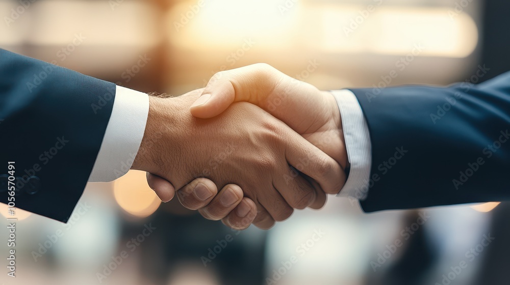 A close-up of a firm handshake between two business partners symbolizing agreement and collaboration in a professional setting. A close-up of a firm handshake between two business partners symbolizing agreement and collaboration in a professional setting.