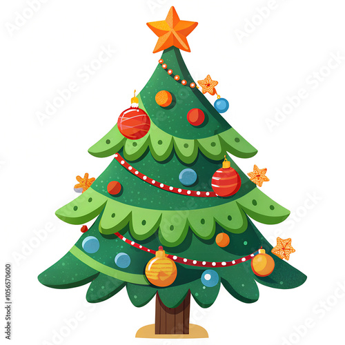 Wallpaper Mural Festive Christmas Tree with Colorful Ornaments and Star Topper Torontodigital.ca