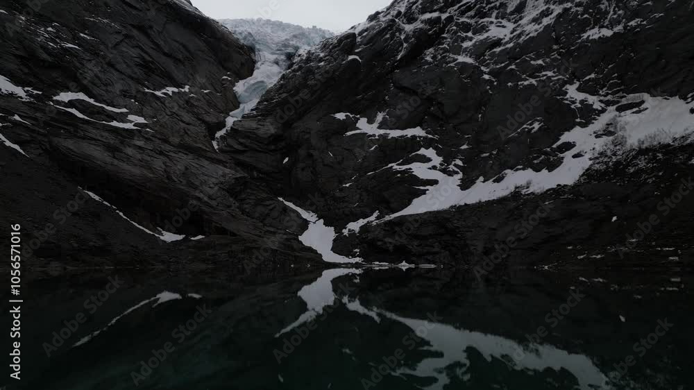 Forward shot of Briksdalsbreen glacier in Norway Forward shot of Briksdalsbreen glacier in Norway