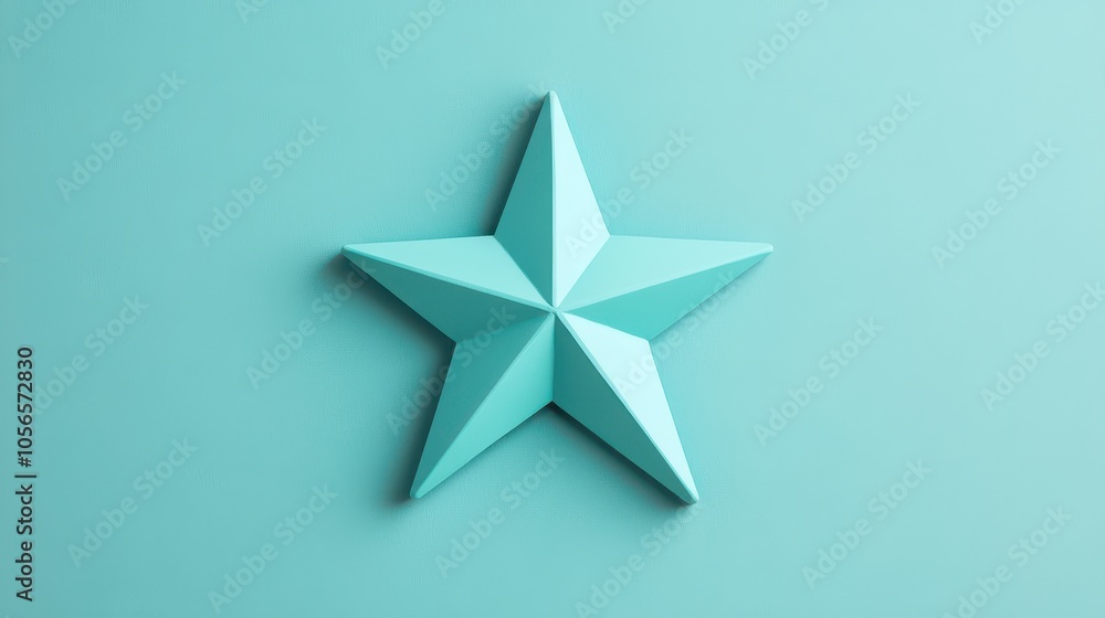 A three-dimensional teal star against a soft blue background, perfect for home decor or festive themes. A three-dimensional teal star against a soft blue background, perfect for home decor or festive themes.