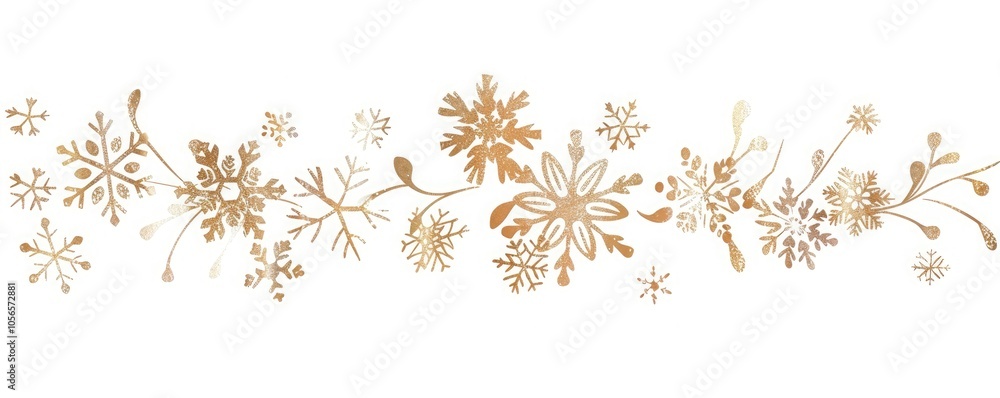 A simple vector line drawing of gold snowflakes on a white background A simple vector line drawing of gold snowflakes on a white background
