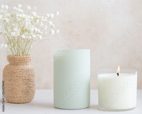 Minimalist Candle Display with Soft Floral Touches