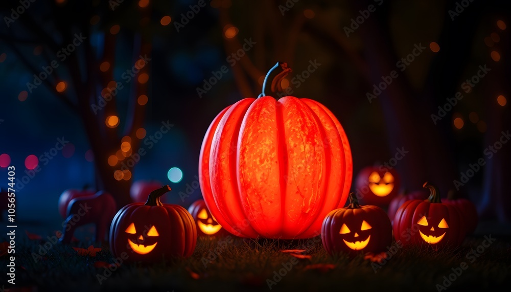 Fototapeta premium Glowing Pumpkin for Halloween Decorations and Festive Displays: Perfect for Spooky Parties