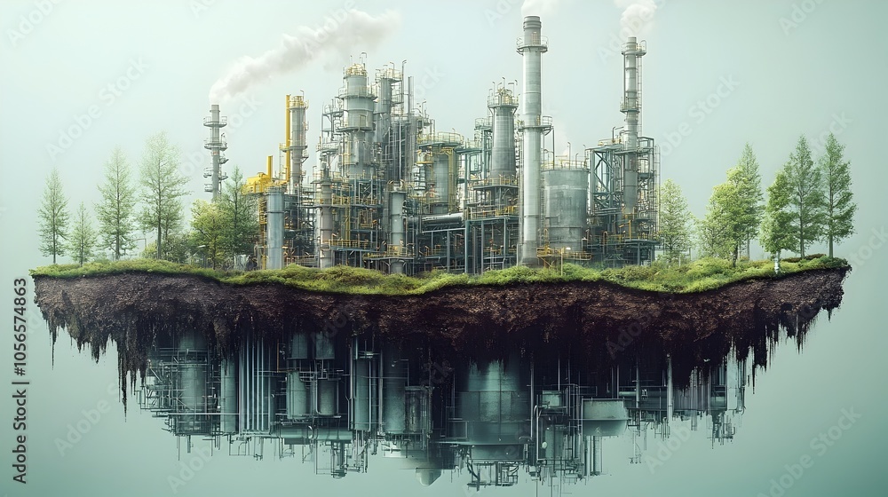 Obraz premium Innovative Carbon Capture and Storage Facility Reflecting in the Water