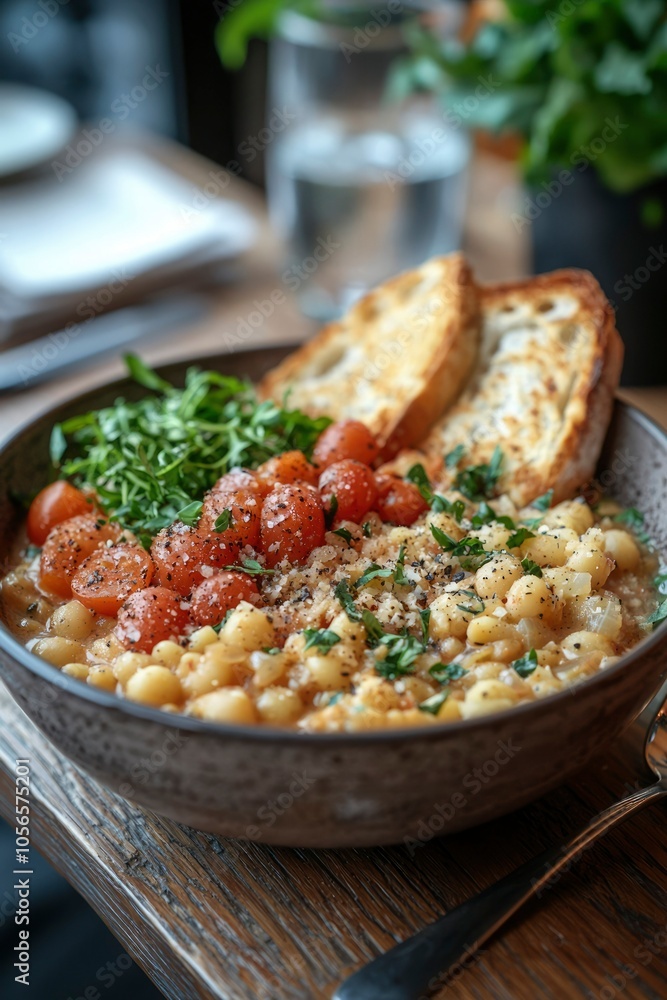Bowl of White Beans, Tomatoes, Greens, and Toasted Bread Bowl of White Beans, Tomatoes, Greens, and Toasted Bread