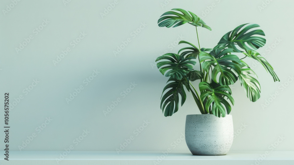 beautiful monstera flower in a white pot stands on a wooden table on a white background beautiful monstera flower in a white pot stands on a wooden table on a white background