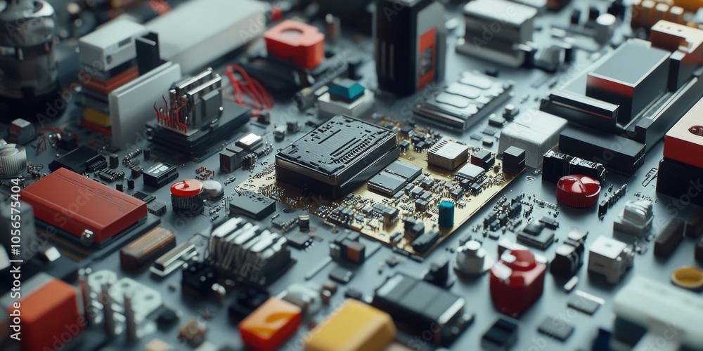 Electronic components on a table Electronic components on a table