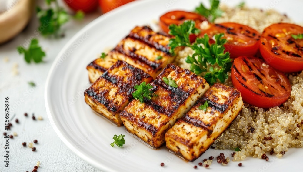 Grilled Tofu with Quinoa and Tomatoes Grilled Tofu with Quinoa and Tomatoes