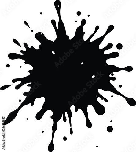 Black and White Grunge Ink Splat - High Contrast, Isolated Texture on White Background.