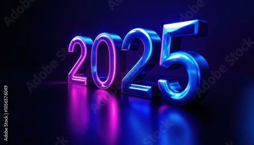 Futuristic Neon Sign with Glowing 2025 in Purple and Blue Gradient