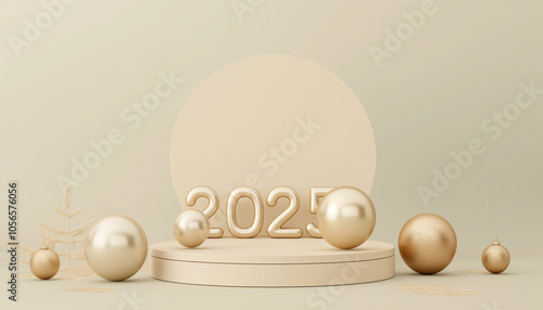 Golden Christmas Ornaments 2023 New Year Celebration